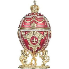 Faberge Style Lion & Imperial Crown Egg piekariņu kastīte 7,5 cm sarkana