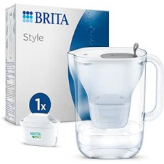 BRITA stila ūdens filtra krūze gaiši pelēka (2,4 l) ar 1 kasetni Maxtra Pro viss-vienā — moderna dizaina filtrs ledusskapim, lai samazinātu kaļķakmens, hlora, metālu, piemēram, svina un vara, daudzumu.