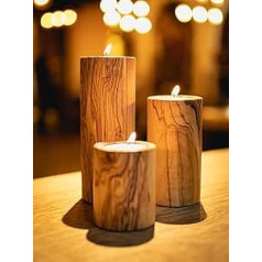 DARIDO Natural Olive Wood Candle Holders Set of 3 - Handmade - Christmas Decoration - Valentine's Day Candle Holder Wood - Tea Light Holder - Table Decoration - Home Decoration Romantic Decoration