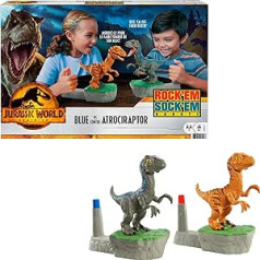 Mattel Games Rock 'Em Sock 'Em Raptors Jurassic World Domination bērnu spēle Cīņa ar Raptors ar Blue vs Atrociraptor