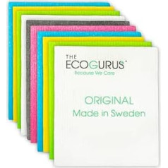EcoGurus — oriģināls, ražots Zviedrijā — videi draudzīgs zviedru dvielis no celulozes un kokvilnas, atkārtoti lietojams, absorbējošs, tējas dvielis, roku dvielis (10 tējas dvieļi — dažādi)