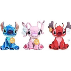 STITCH Lilo & Stitch — 3 mīksto rotaļlietu komplekts 11'41"/29 cm, Angel un Leroy (zils, rozā un sarkans) ar skaņu, īpaši mīksta kvalitāte