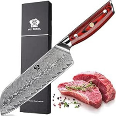 WILDMOK Damask Santoku nazis, 18 cm Sharp Professional Gaļas dārzeņu nazis, Japāņu daudzfunkcionāls Āzijas nazis Izgatavots no Super VG10 tērauda ar Full Tang G10 rokturi Song Series