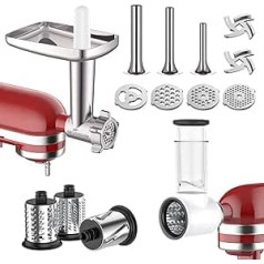 GVODE gaļas maļamās mašīnas pielikums Kitchenaid piederumiem, gaļas maļamā mašīna un dārzeņu griezējs Kitchenaid komplektā ietilpst metāla gaļasmašīna ar desu pildījumu, cauruļu smiltis un griezēja smalcinātāja komplekts