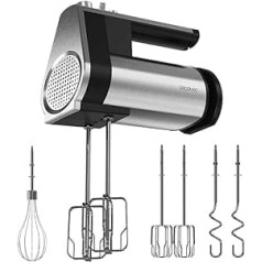 Cecotec Whisk PowerTwist 500 Full Steel 500 W, 5 ātrumi plus turbo funkcija, 3 piederumi: putotājs, putotājs un mīklas āķis, ergonomisks dizains