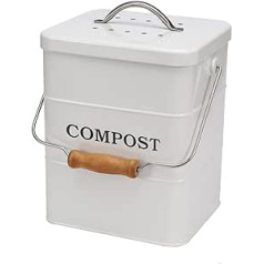 ayacatz Metal Compost Bin with Lid, Kitchen Organic Rubbish Bin, Worktop and Base Cabinet, Mini Composter, 6 L Organic Rubbish Bin, Kitchen, Small, Container Compost Bin with Carbon Filter - (White)