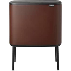 Brabantia - Bo Touch Bin 23+11L - Großer Mülleimer für die Küche - Soft-Touch-Öffnung - Doppelter Mülleimer mit Entnehmbarem Inneneimern - Inklusive Müllbeutel - Cozy Brown - 54 x 31 x 68 cm