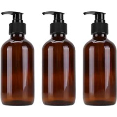 UPKOCH Amber Glass Bottle Empty Soap Dispenser 250 ml Amber Bottles Glass Pump Bottle Refillable Cosmetic Bottles for Conditioner Lotion Cream Cosmetic Shampoo Dispenser Pack of 3