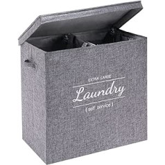 YOUDENOVA Laundry Basket with Lid, Foldable Laundry Baskets, 2 Compartments with 2 Inner Pockets, Laundry Bag, Laundry Basket, 58 x 58 x 35 cm, 118 L, Grey