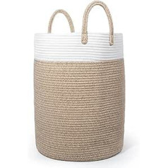 SYLANDO Laundry Basket with Handle, Toy Storage, Braided Storage Box, Laundry Hamper, Large, Storage Basket for Children's Room (Brown and White, D 38 x H 50 cm)