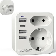 Redagod Adapteris ASV Vācijas spraudnis ar 3USB 1USB C (17W), Redagod ligzdas adapteris, 6-in-1 ASV adaptera ligzda, ceļojumu adaptera B tipa kontaktligzdas adapteris Amerikai Kanāda Taizeme Meksika