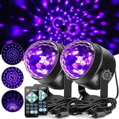 ‎Litake Litake UV Black Light Disco Ball, Pack of 2 LED Stage Lighting 6 W 7 Lighting Modes Remote Control DJ Projector Disco Party Lamp for Bar Christmas Halloween Wedding Birthday Show Club