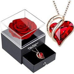 ‎Willuck Eternal Rose Box, Infinity Roses with Women's Chain, Preserved Red Rose, Real Rose Gift, 925 Sterling Silver Women's Crystal Heart Necklace, Women's Pendant Gift for Valentine's Day, Christmas,