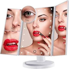 Nestling Make-up Mirror with Lighting, 21 LED Lights, Mirror with Touchscreen Magnification, Cosmetic Mirror with Lighting, 2 x 3 x 10x Magnifying Mirror, 180° Freely Rotating, White Power Supply Dual