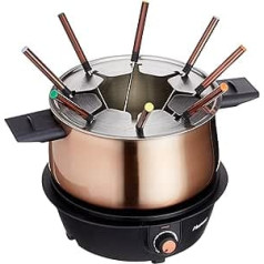 Bestron Electric Fondue Set for up to 8 People with 8x Fondue Forks and Continuous Thermostat, Includes Splash Guard, Colour: Copper