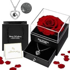 Oauir Gusix Eternal Real Rose, Jewellery Gift Box with I Love You Necklace in 100 Languages, Preserved Roses, Flowers, Girlfriend, Wife, Women, for Birthday, Mother's Day, Wedding, Anniversary