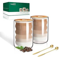 twoant Latte Macchiato glāžu komplekts (2 x 400 ml) Divsienu kafijas glāzes tējas glāzes kapučīno glāzes ledus kafijas glāzes termiskās glāzes divsienu espresso tases Glāze ar 2 karotēm