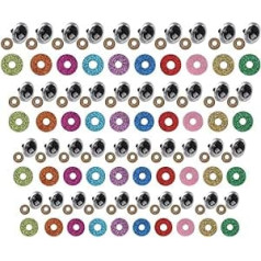 100 x drošības acis ar krāsainiem mirdzošiem diskiem Teddy Eyes Plastmasas Eyes Lelles acu komplekts Glitter Krāsainas drošības acis Tamborētas dzīvnieki DIY rotaļlietas (20 mm)