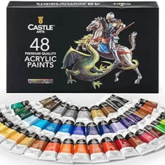 Castle Art Supplies 48 x 22ml Acrylfarben-Set | All-Inclusive-Set für Anfänger und Profis | Hochwertige, Intensive Farben | Einfache Anwendung, viele Oberflächen | Schöne Präsentationsbox