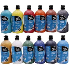 Mont Marte High-quality acrylic paint set, 12 colours x 1 L, perfect for canvas, wood, fabric, leather, cardboard, paper, MDF and crafts