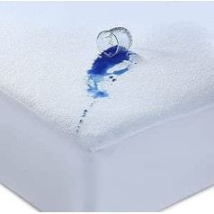 Caroline Shatuik Super King Waterproof Mattress Protector 40cm Extra Deep Stretch Skirt Low Noise Terry Towelling Mattress Protector Cover (Super King 182x200+40cm)