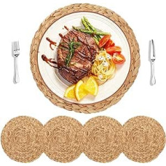 HomeDo Pack of 4 Water Hyacinth Straw Round Braided Placemats for Dining Table Mats, Heat Resistant, Non-Slip Woven Placemats, Kitchen Placemats, Handmade (4 Pieces, Rounds 30 cm)