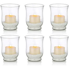 Glass Votive Candle Holder, Pack of 6 Hurricane Tea Light Candle Holders Bulk, Wedding Centrepieces for Reception Tables for Wedding Proposal, Birthday, Meditation, Parties