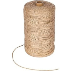 EMEKIAN Natural Jute Cord, 2 mm Thick Cord, 984 Feet 3-Layer Jute Rope, Crafts, Weddings and Garden Applications, 300 m