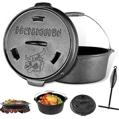 Broilissimo Dutch oven set cast iron approx. 4 / 6 / 9 L Grill Pot, Fire Pot for Grill and Camping Fire, Set