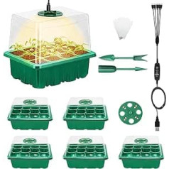 SOARFLY Mini Greenhouse Propagation, Pack of 6 Indoor Greenhouse with Light, Timing Controller, Adjustable Brightness, Propagation Box with 10 Labels, 2 Tools, Propagation Greenhouse for Seedling