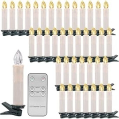 40 LED Christmas Candles Wireless Warm White Christmas Tree Candles Wireless Dimmable LED Christmas Tree Candles with Remote Control / Clips Flickering Christmas Decoration Fairy Lights 2 cm x 10 cm