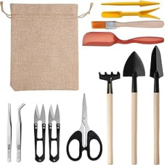 13 Pieces Mini Garden Tools Flax Bag Set Garden Transplant Tools for Succulent Transplanting and Shovel Operation Practical Indoor and Outdoor Small Fairytale Land Plant