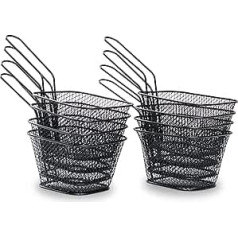 Tola Mini Stainless Steel Frying Baskets, Chip Baskets, 2, 4, 8 Pieces, Top Quality Chip Grid, Ideal for Serving, Storing, Presenting Food, Colour: Black