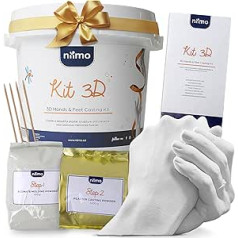 Niimo 3D ģipša lējuma komplekts, rokas un pēdas, 3D roku drukas komplekts, bērns, ģimene, pieaugušais, 2 roku 3D pēdu nospiedumu komplekts ar alginātu formēšanas maisījumu, ģipša pulveri, konteineru, bambusa nūju, instrukcijas vācu valodā