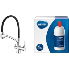 Ibergrif M22128-2 - 3-Way Kitchen Tap, Chrome, Silver & Brita Filter Cartridge P1000 - Filter for Brita Fittings to Reduce Limescale, Chlorine & Taste-Impairing Substances in Tap Water