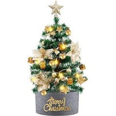 Mini Christmas Tree Artificial Christmas Tree 24 Inch Table with LED Lights Small Christmas Tree and 30 Pieces Ornaments for Christmas Party Home Decoration