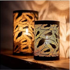 ZEYA Lantern, Black, Metal, Set of 2, Gold Decoration, Perfect Decoration for Living Room, Lantern Leaves, Modern