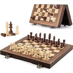 Gibot Wooden Chess Game, Foldable Wooden Chess Board, 2-in-1 Chess and Draughts Game Made of Wood, Wooden Chess Game for Adults, Children, Family, 30 x 30 cm