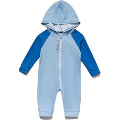 BONVERANO Baby Boys' Hooded Swimsuit UPF50+ Sun Protection L/S One-Piece Full Zip