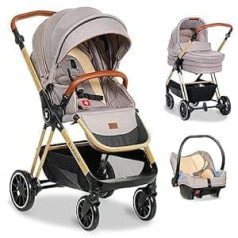 3-in-1 Complete Set Baby Accessories Pushchair Buggy with Reclining Function Baby Equipment Newborn Combination Pram Child Car Seat Baby Car Seat Baby Pram 3 in 1 (Beige)