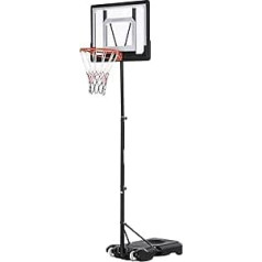 HOMCOM Basketbola statīva augstumā regulējama basketbola sistēma bērniem Basketbola stīpa ar Riteņiem Āra Tērauds PVC HDPE Melns 83 x 75 x 206-260 cm