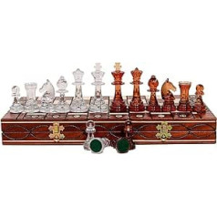 Fantastic Wooden Chess Set 40cm Amber Translucent Plastic Chess Pieces on Wooden Folding