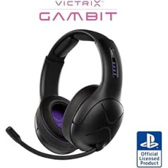 Victrix Gambit Black bezvadu un vadu spēļu austiņas ar mikrofonu — PlayStation PS4, PS5 — Esports-Ready Pro audio, trokšņu slāpēšanas mikrofons, īpaši ērtas austiņas pār ausīm