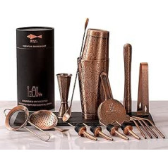 Sky Fish Boston Cocktail Shaker Set | 18 Piece Bartender Set with 3D Embossed Design - Professional Barware Set for Cocktail Lovers | Hand Wash - Antique Copper