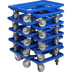 Iepakojumā 10 transportēšanas riteņi kastēm 60 x 40 cm ar 4 ritentiņiem zilā krāsā