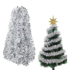 Reforung Christmas Tinsel Garland, 10 m Shiny Christmas Garland Tinsel Christmas Tree Decoration Tinsel Metallic Tinsel Garland for Christmas, Weddings, Holiday Parties Decoration (Silver)