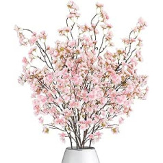 Dremisland Pack of 4 Artificial Flowers Pink Sakura Japan Decoration 100 cm Artificial Flowers Silk Flowers Bouquet Cherry Blossom Plants Decoration for Home Wall Wedding Party Arch Decoration (White