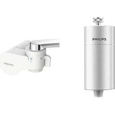 Philips AWP3754 X-Guard krāna ūdens filtrs un iebūvētais dušas filtrs AWP1775, KDF filtru sistēma pret hlora atlikumiem, baktērijām, piemaisījumiem un kaļķiem, ūdens filtrs vannai un dušai