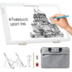 elice DIN A4 Light Plate with Bag/Stand, Rechargeable Light Table A4, Portable 6 Brightness Levels & Continuous Dimming Drawing Board, Light Pad for Diamond Painting, Drawing, Sketching (White)