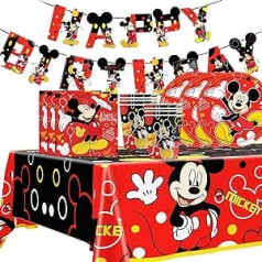 Children's Birthday Party Tableware, Pack of 52 Party Cutlery, Children's Birthday Party Accessories, Cartoon Theme Party Tableware, Includes Plates, Cups, Paper Napkin, Banner, Tablecloth, Fork
